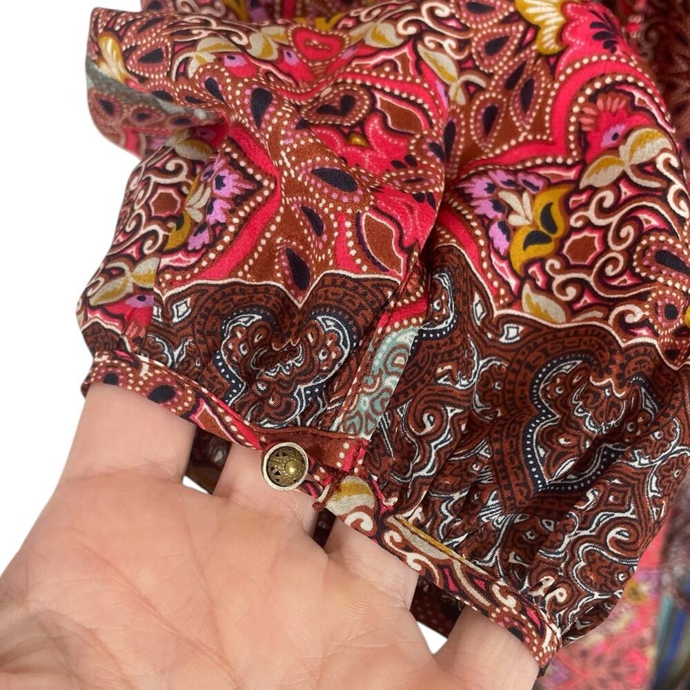 Robert Graham 100% Silk Printed Tunic Dress Embellished Boho Vacation Size 10 - Picture 3 of 9